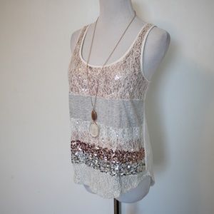 EXPRESS Size Small Tank Blouse Silver White Sequin